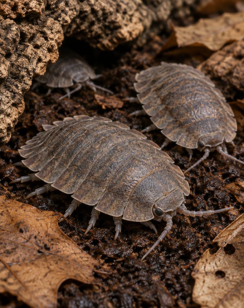 Giant Canyon isopods on damp substrate and leaf litter