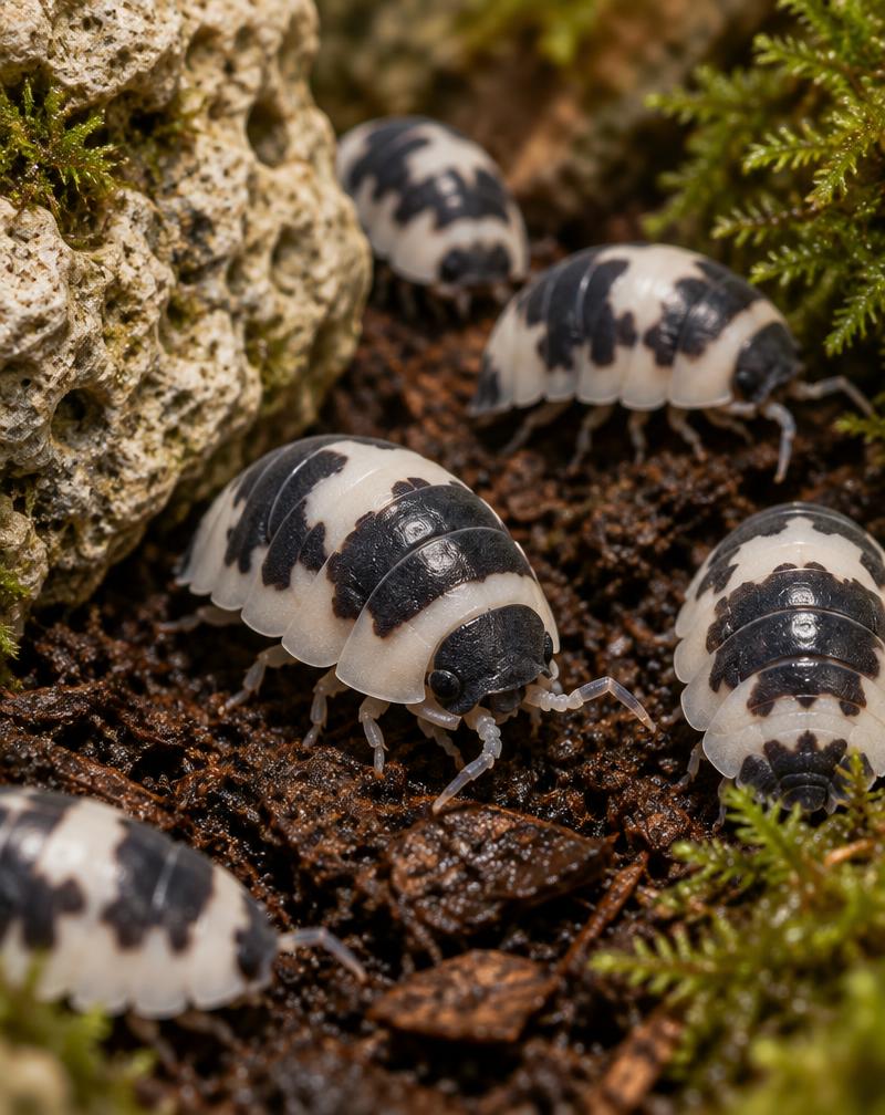 Panda King isopods with bold black and white markings